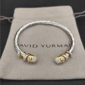 David Yurman Two-Tone Pave Cable Cuff Bracelet - Gold & Silver 4mm